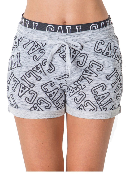 Ladies fashion french terry drawstring cuffed shorts with applique