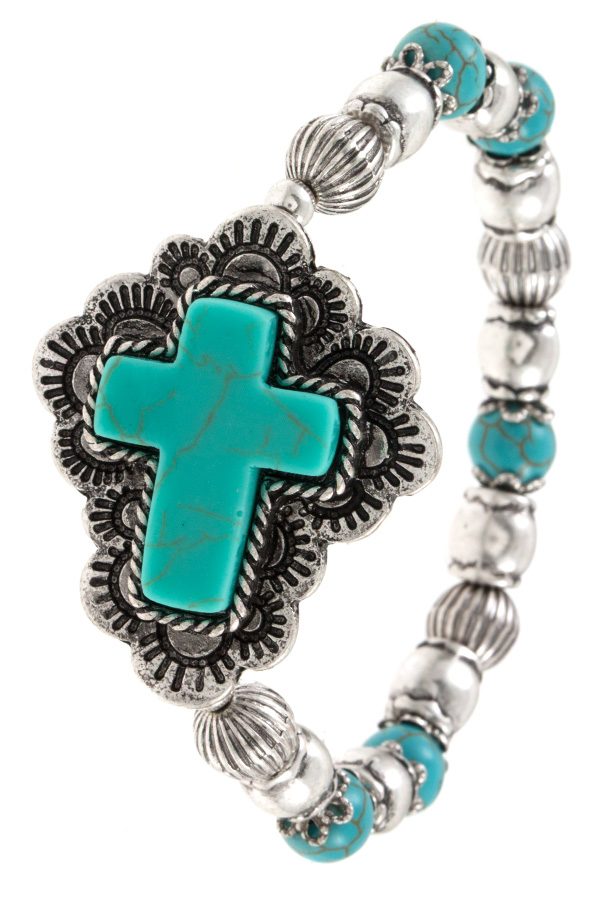 Ladies fashion faux gem ornate cross accent bracelet