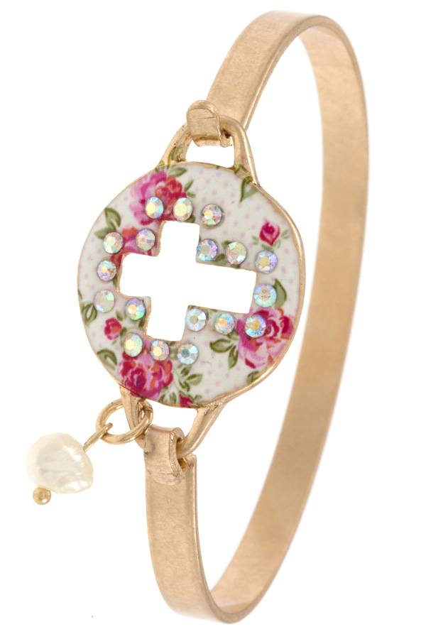 Ladies fashion rhinestone pave cross cut out bangle bracelet