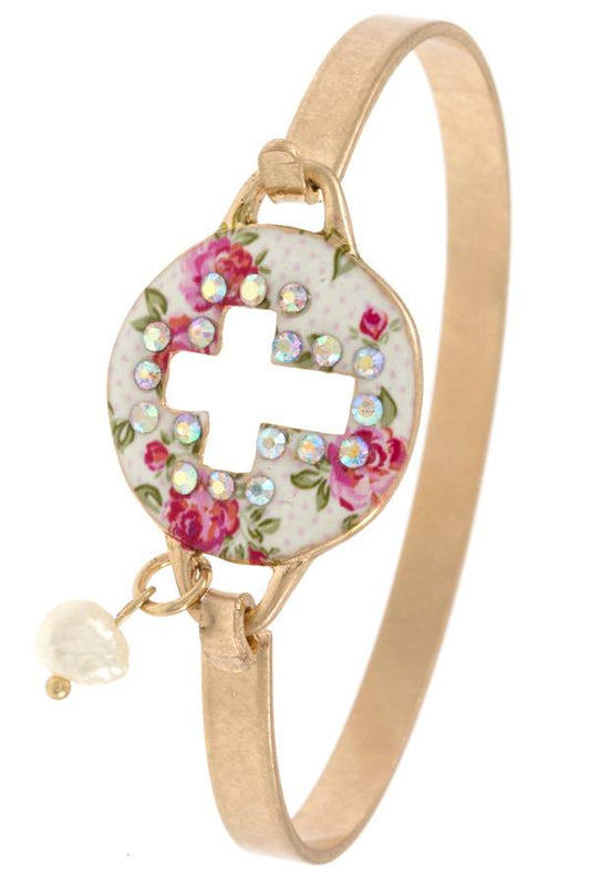 Ladies fashion rhinestone pave cross cut out bangle bracelet