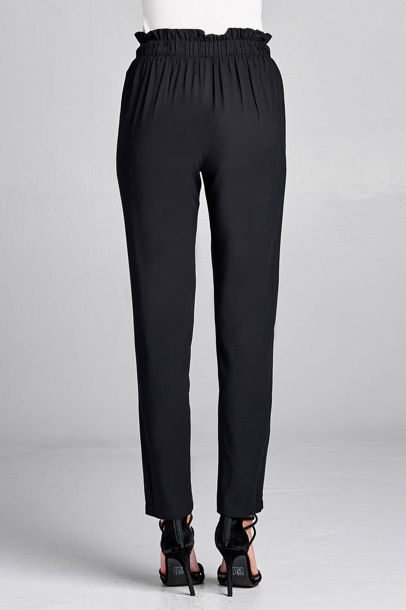 Ladies fashion self ribbon detail long leg woven pants