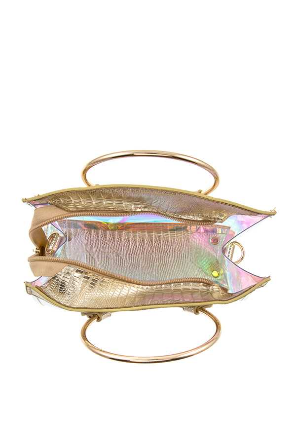 Ladies fashion metal top handle fashion see through bag