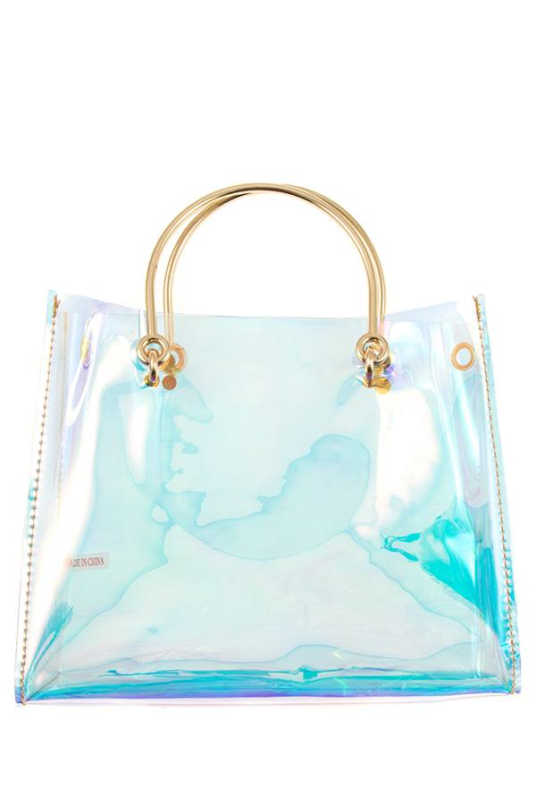 Ladies fashion see through mini top handle bag