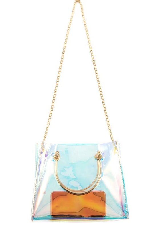 Ladies fashion see through mini top handle bag