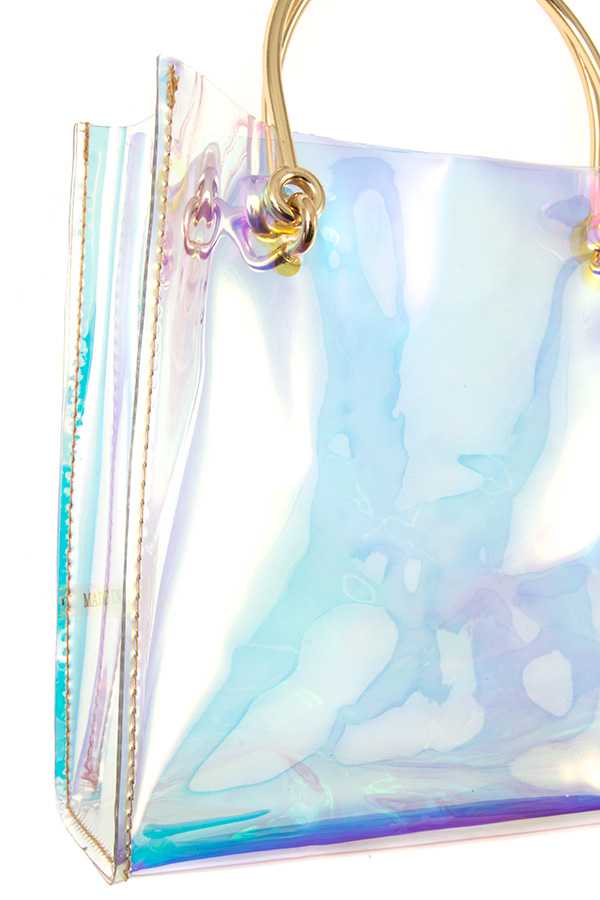 Ladies fashion see through mini top handle bag