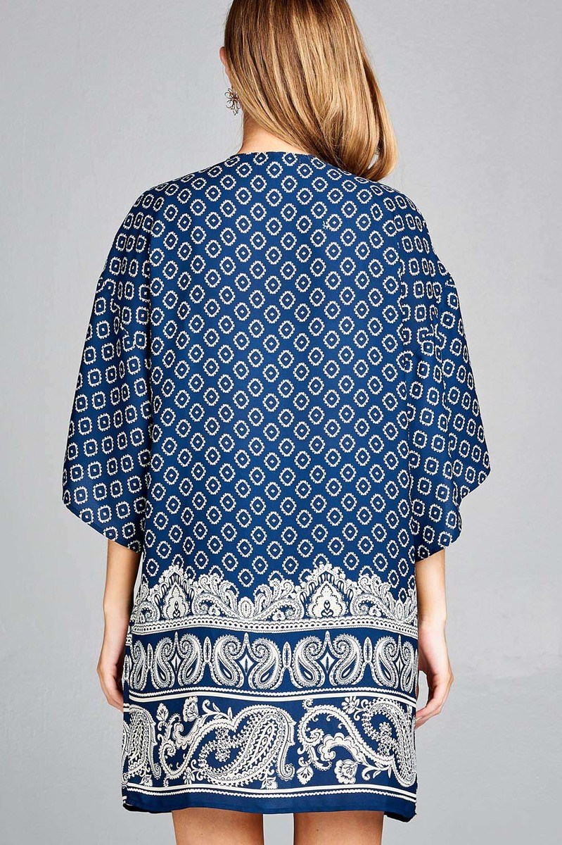 Ladies fashion plus size open front border print woven kimono