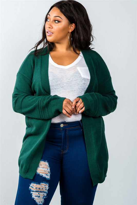 Ladies fashion plus size green open front contemporary cardigan