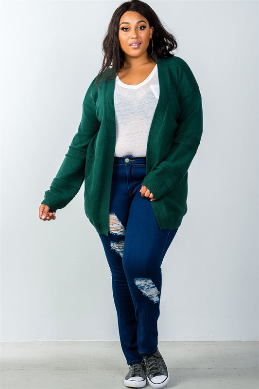 Ladies fashion plus size green open front contemporary cardigan