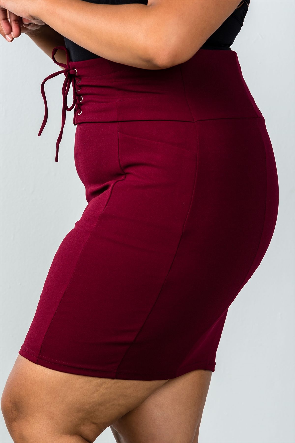 Ladies fashion plus size self tie lace up pencil mini skirt