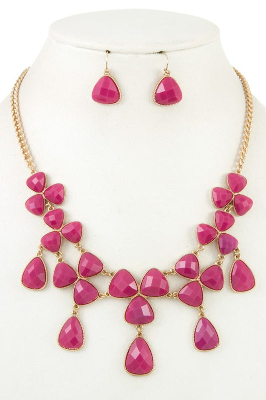 Ladies fashion faceted link bib necklace set