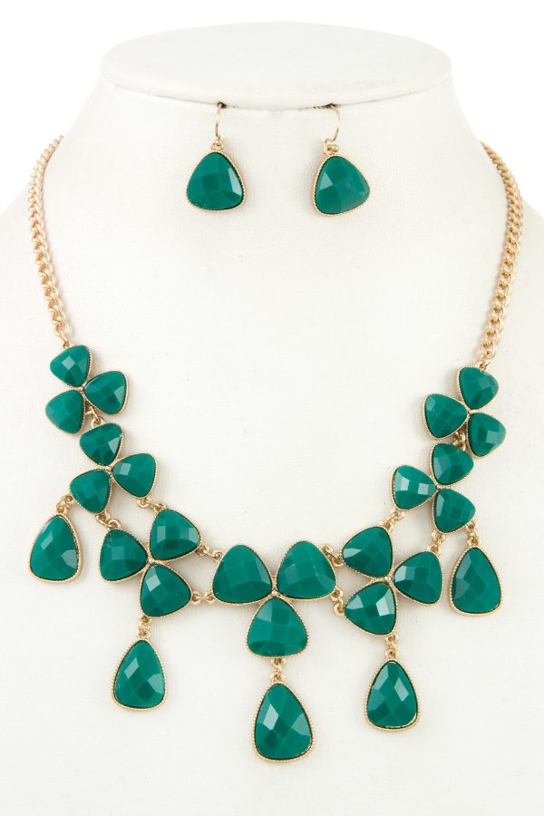 Ladies fashion faceted link bib necklace set