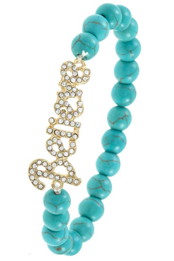 Ladies fashion rhinestone pave believe beaded bracelet