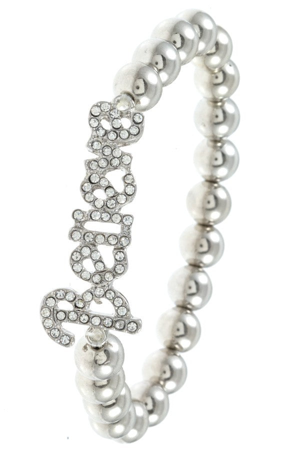 Ladies fashion rhinestone pave believe beaded bracelet