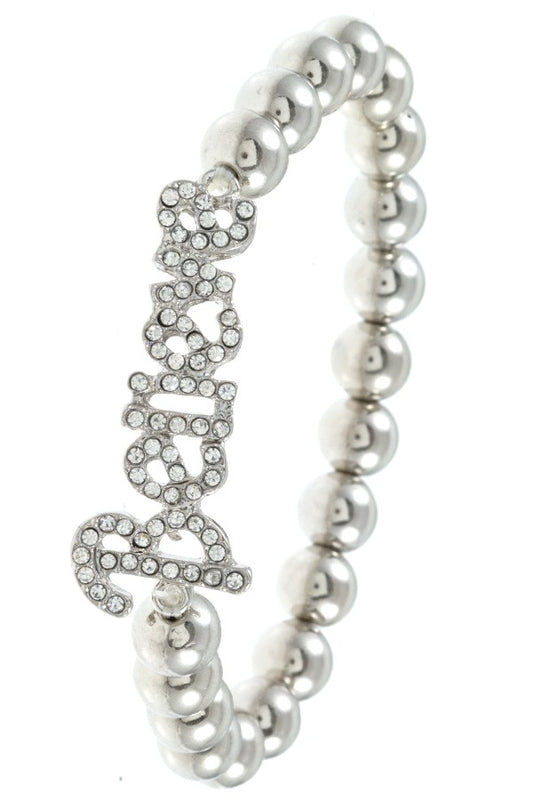 Ladies fashion rhinestone pave believe beaded bracelet