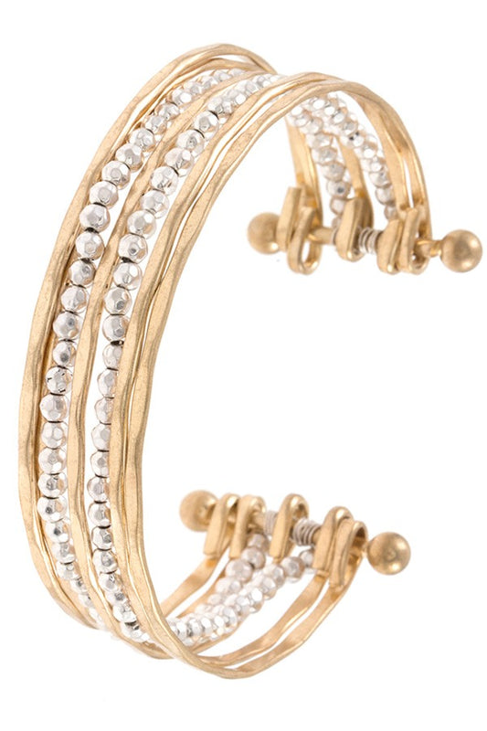 Ladies fashion multi row bead accent cuff bracelet