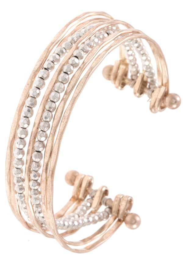 Ladies fashion multi row bead accent cuff bracelet