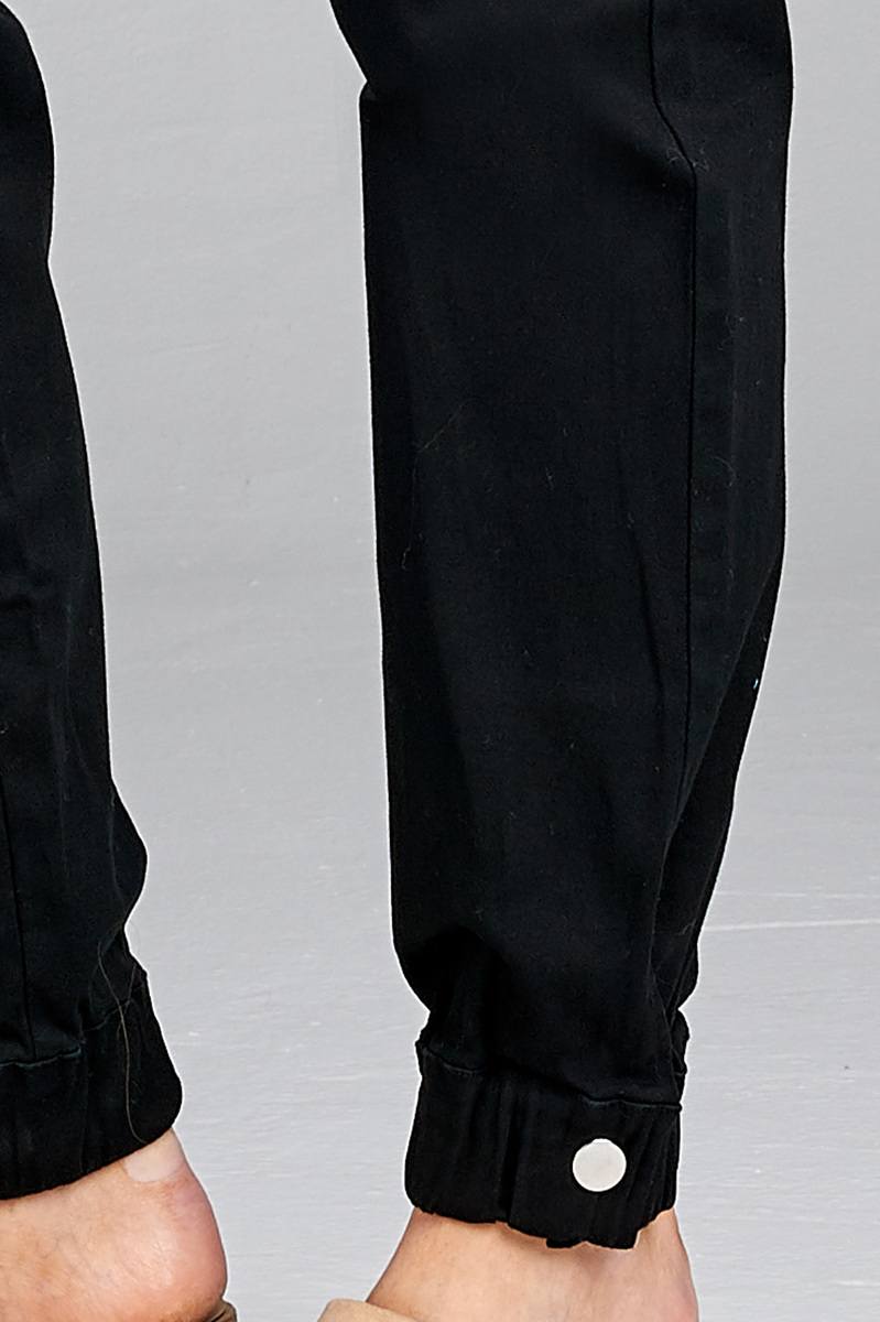 Ladies fashion waist button elastic hem w/snap button cargo pants