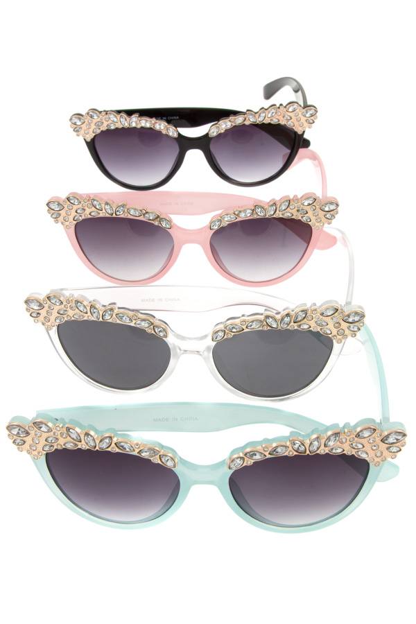 Ladies crystal gem framed fashion sunglasses