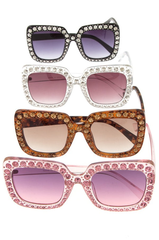 Ladies rhinestone framed square sunglasses