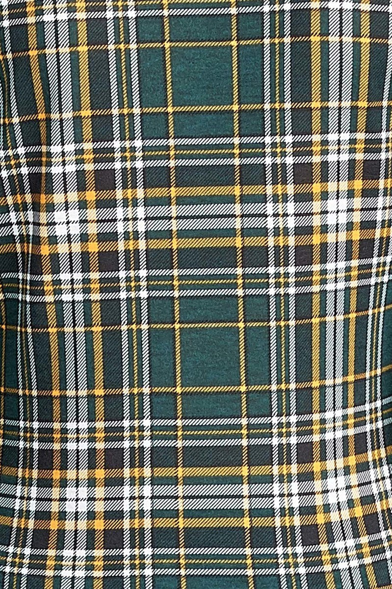 Ladies fashion plus size 3/4 roll up sleeve front pocket detail plaid check print stretch knit shirts