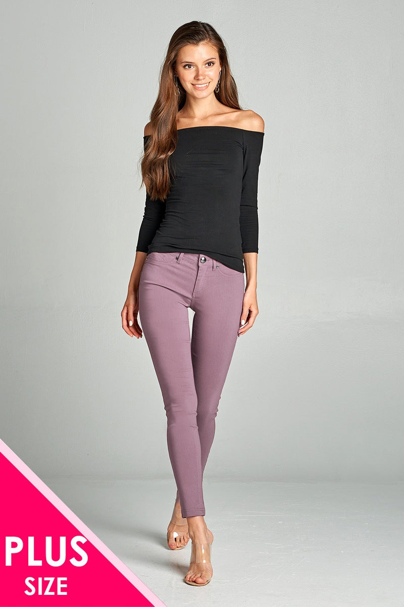 Ladies fashion plus size basic 5 pocket shape long pants
