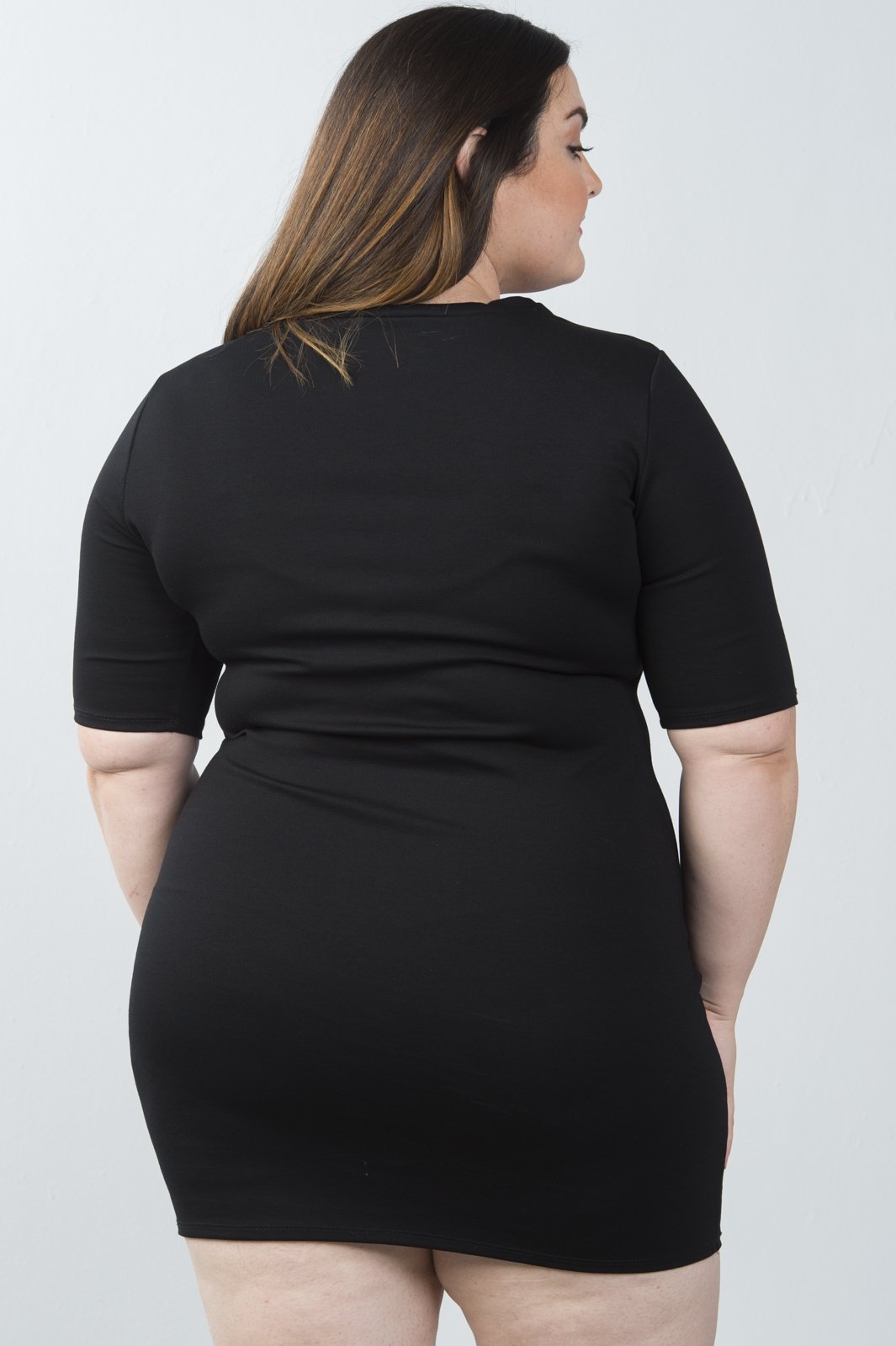 Ladies fashion plus size short sleeve cutout chest mini bodycon dress