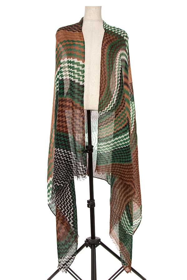 Zigzag pattern fringe end oblong scarf