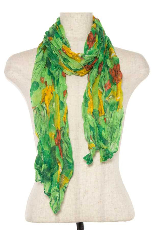 Wrinkled floral pattern oblong scarf