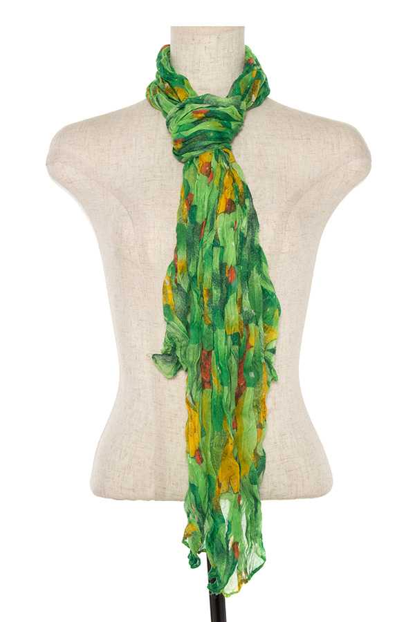 Wrinkled floral pattern oblong scarf