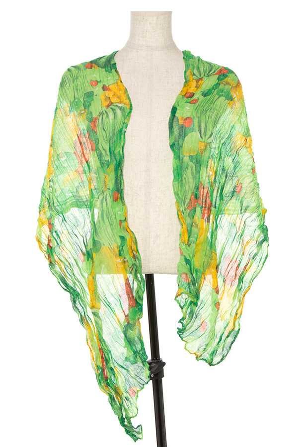 Wrinkled floral pattern oblong scarf