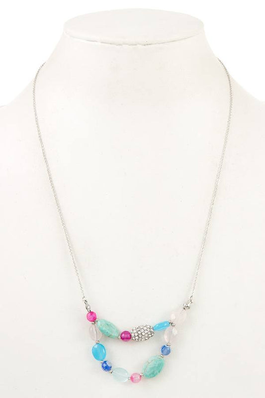 Gemstone double row long necklace