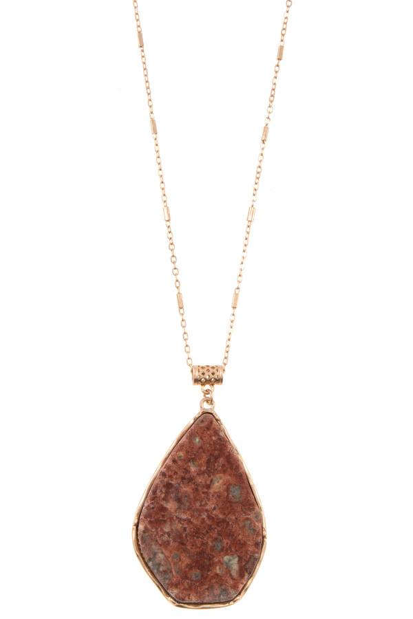Drop frmaed stone pendant long necklace