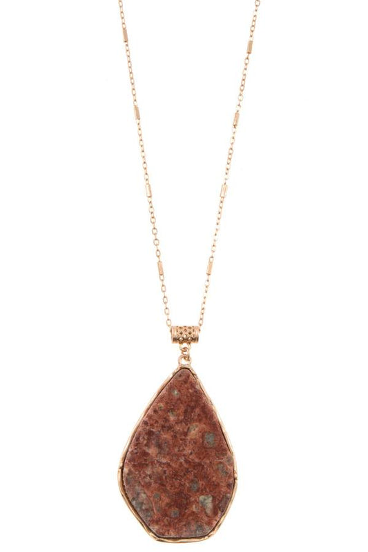 Drop frmaed stone pendant long necklace