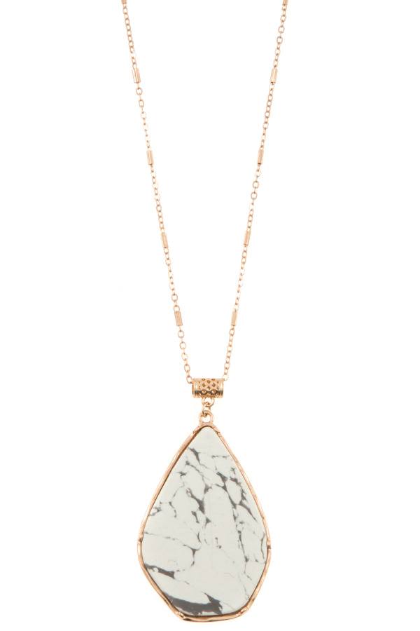 Drop frmaed stone pendant long necklace
