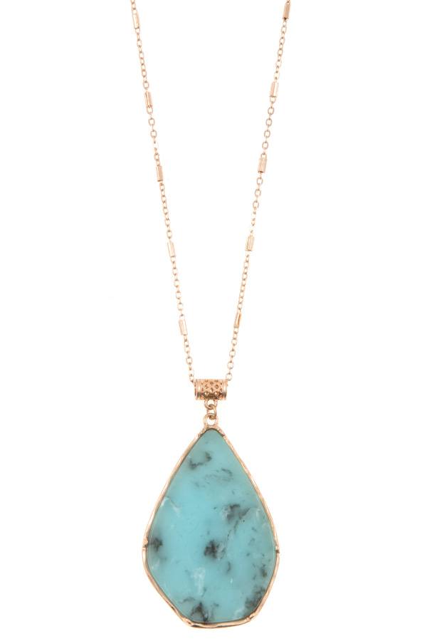 Drop frmaed stone pendant long necklace