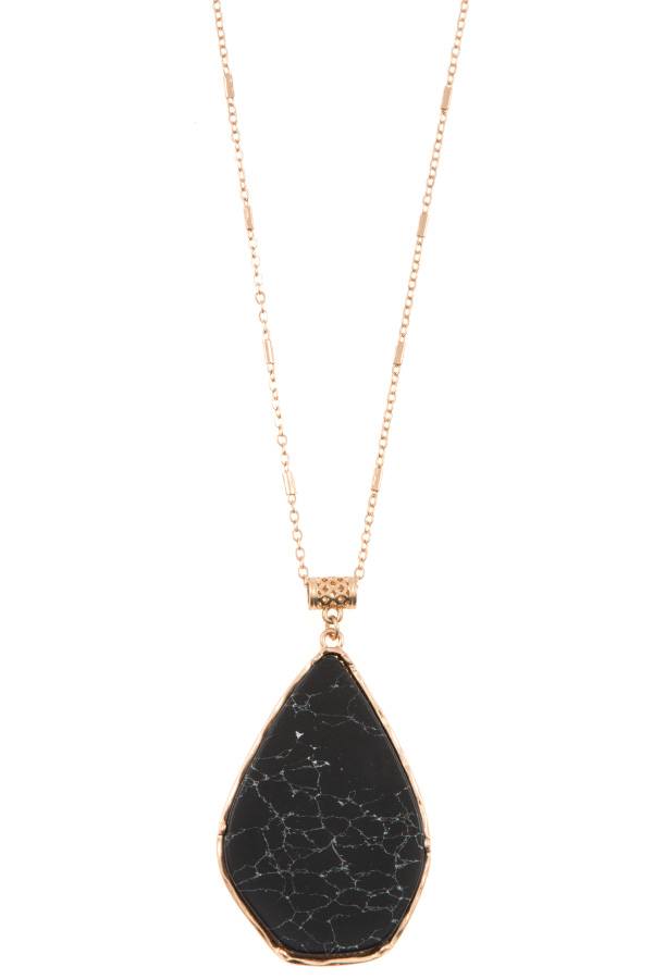 Drop frmaed stone pendant long necklace