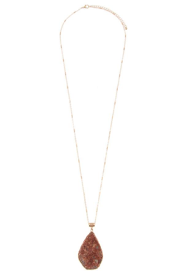 Drop frmaed stone pendant long necklace