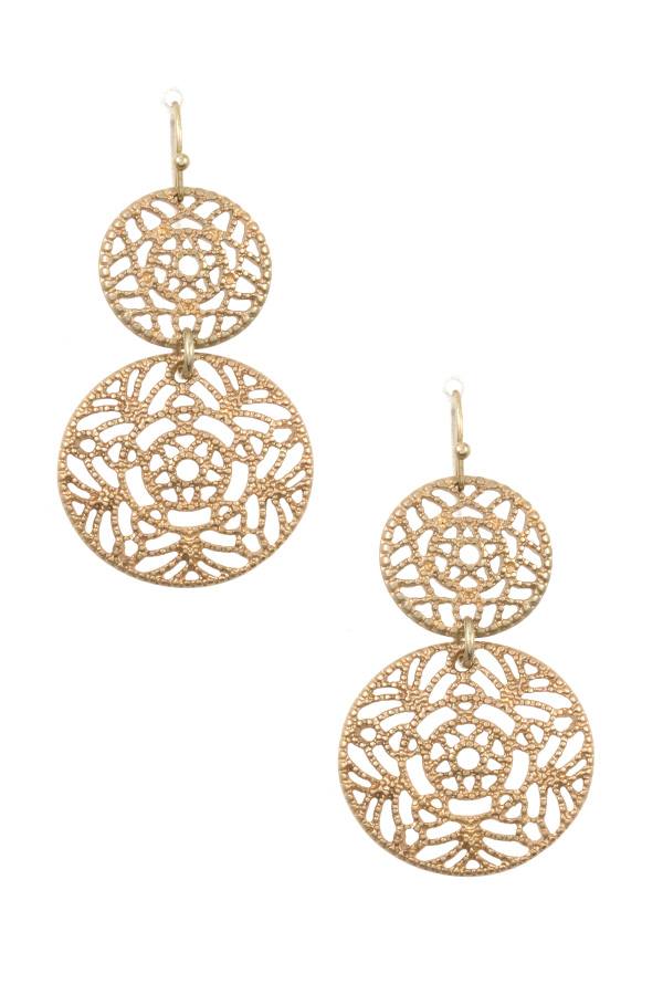 Double round filigree drop earring