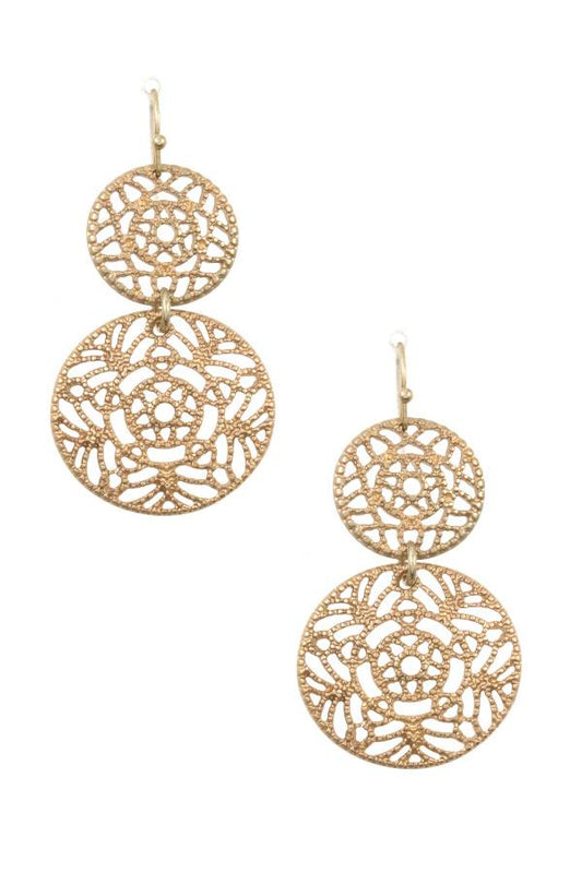 Double round filigree drop earring