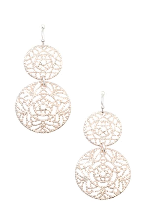 Double round filigree drop earring
