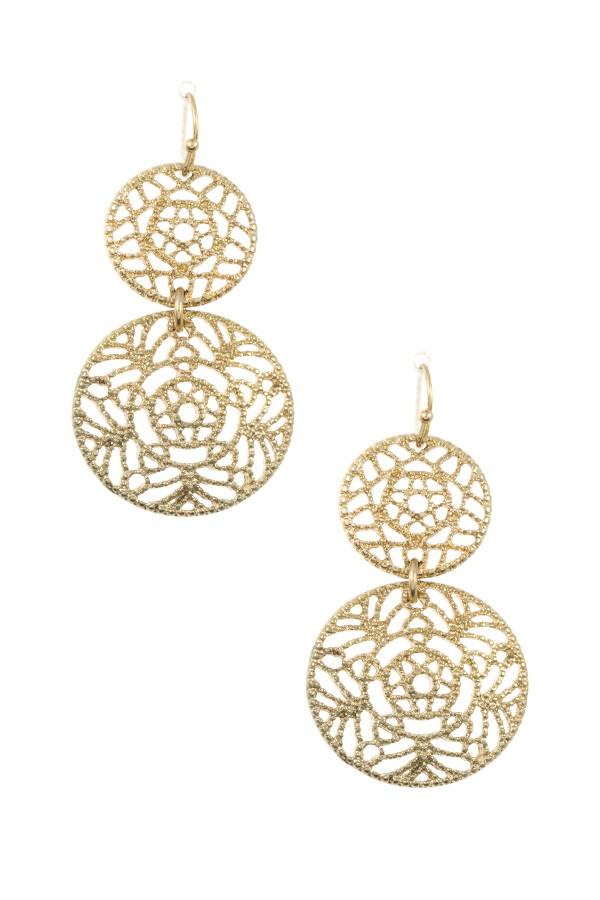 Double round filigree drop earring