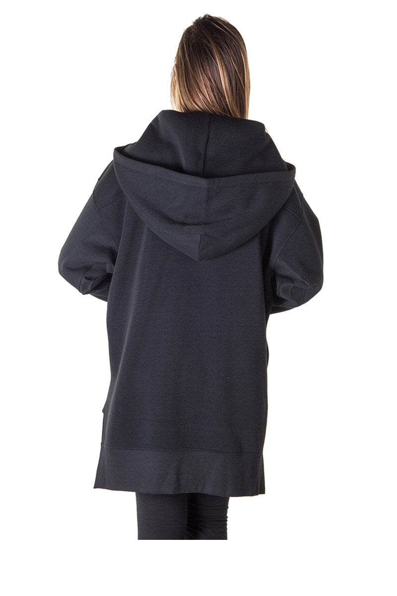 Ladies fashion fleece zip up sweatshirt oversize long hoodie outerwear jacket with applique