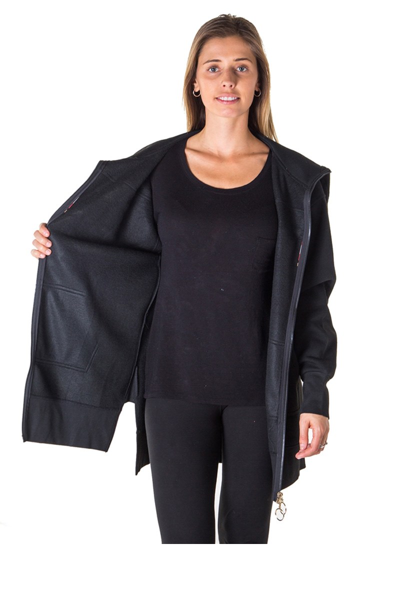 Ladies fashion fleece zip up sweatshirt oversize long hoodie outerwear jacket with applique
