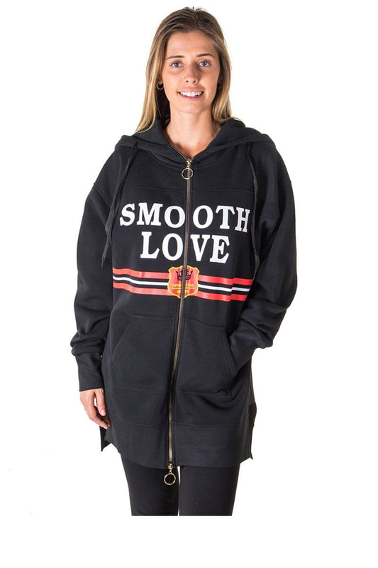 Ladies fashion fleece zip up sweatshirt oversize long hoodie outerwear jacket with applique