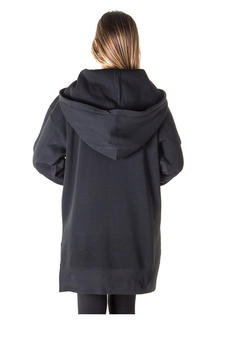 Ladies fashion fleece zip up sweatshirt oversize long hoodie outerwear jacket with applique