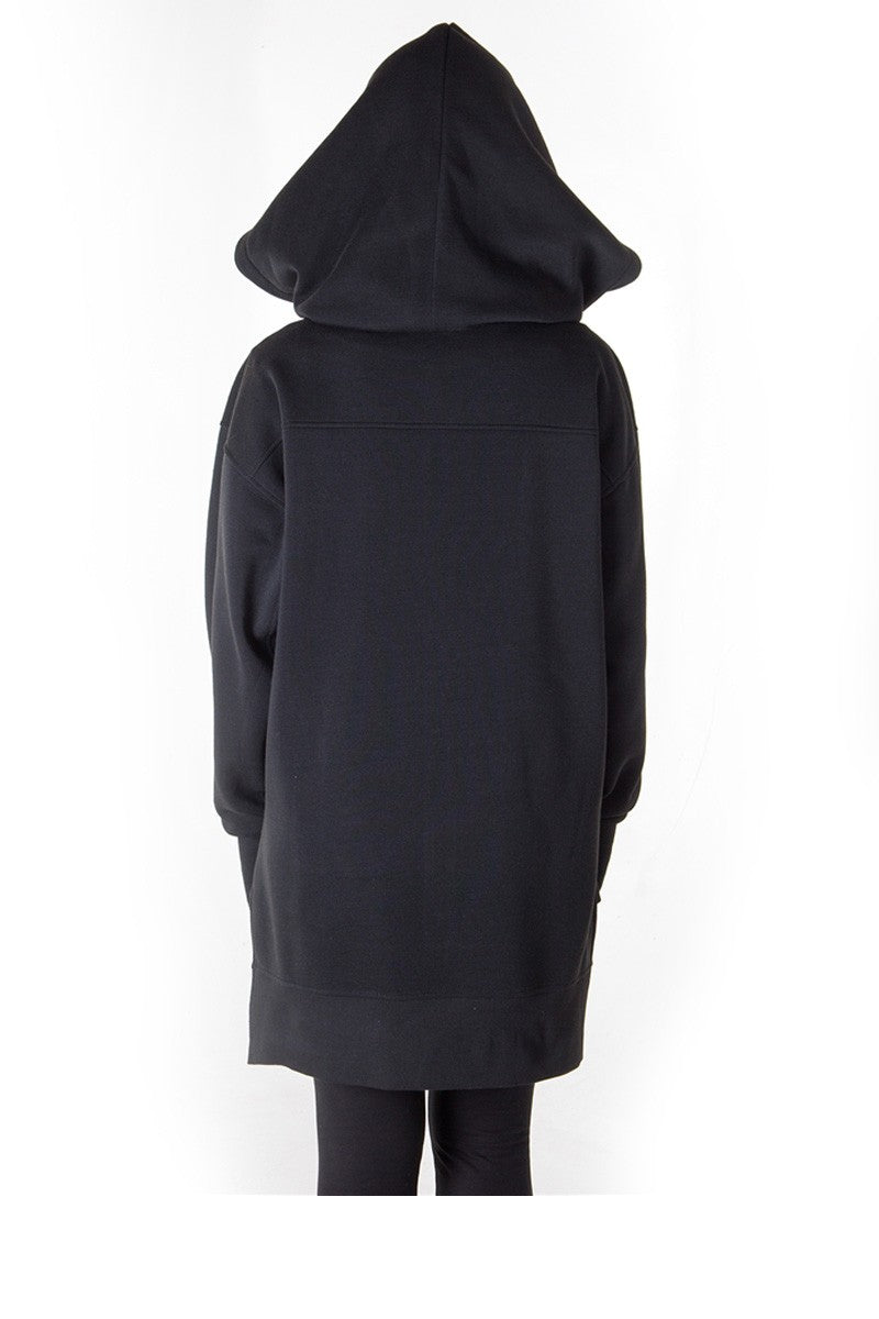 Ladies fashion fleece zip up sweatshirt oversize long hoodie outerwear jacket with applique