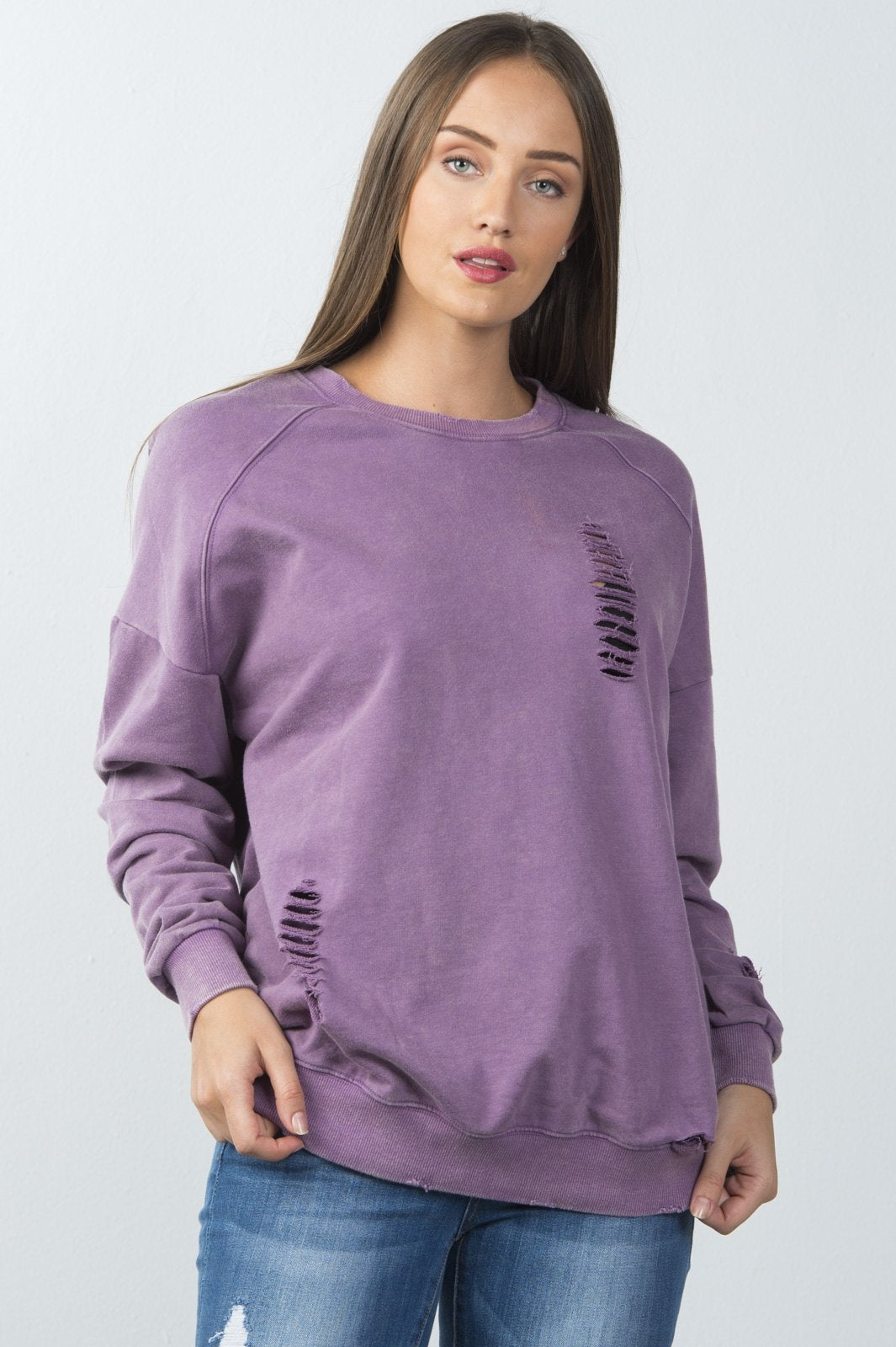 Ladies fashion long sleeves  distressed sweater