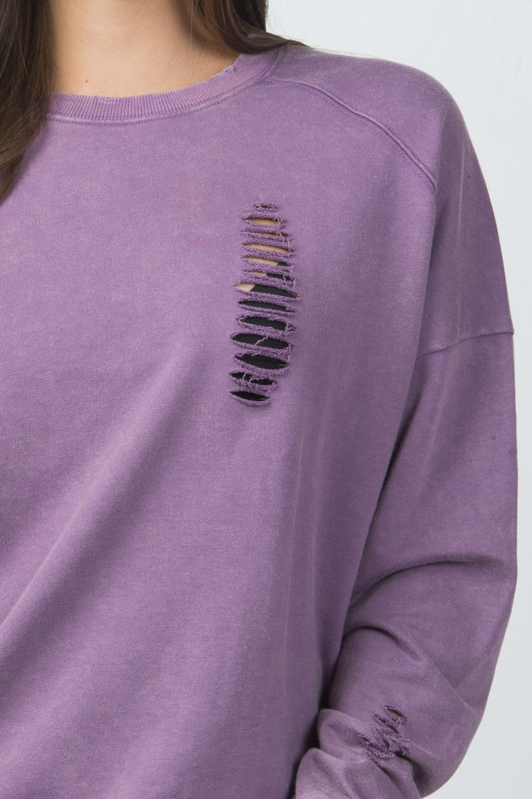 Ladies fashion long sleeves  distressed sweater