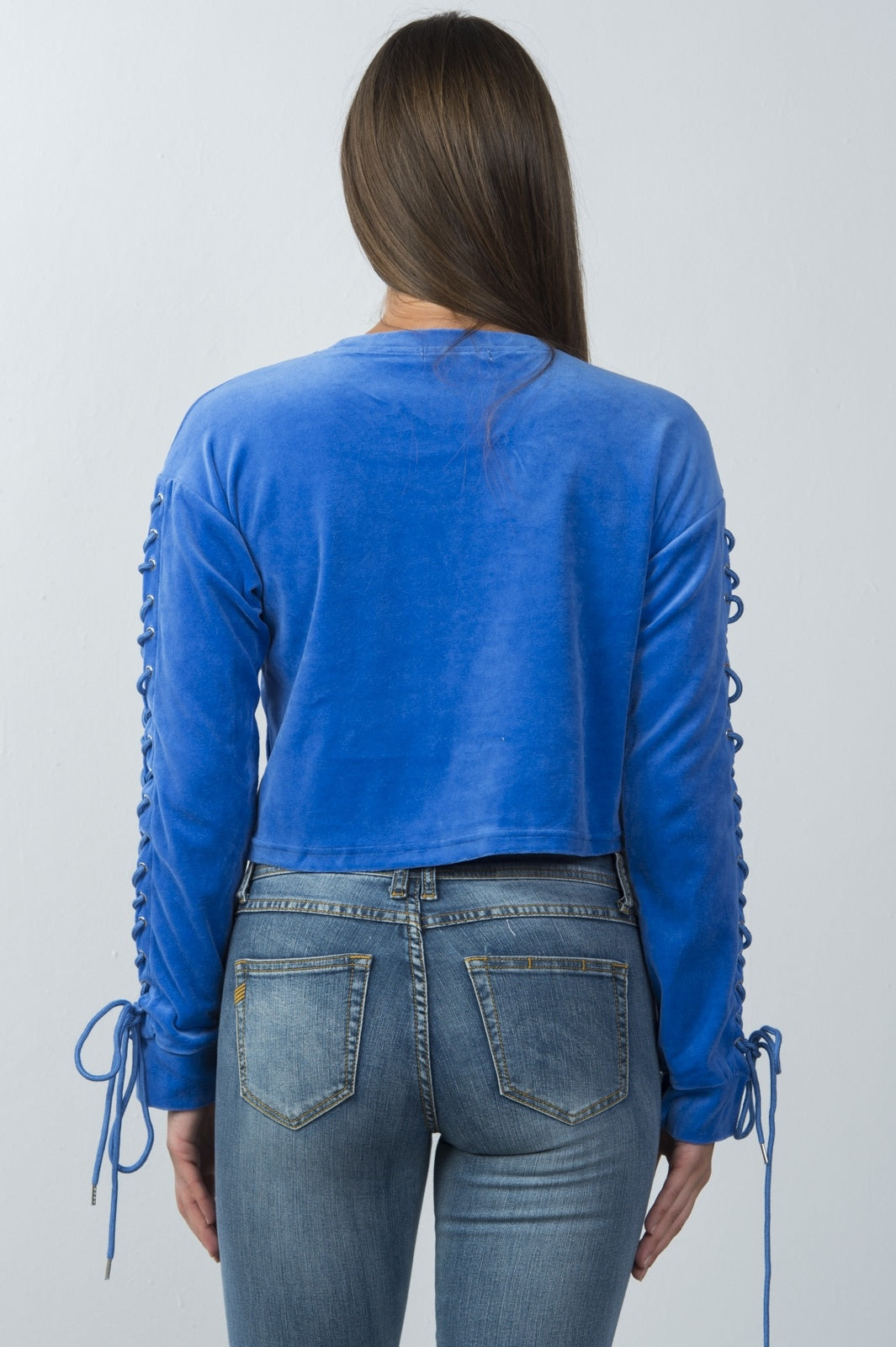 Ladies fashion royal lace up sleeve cropped sweatshirt