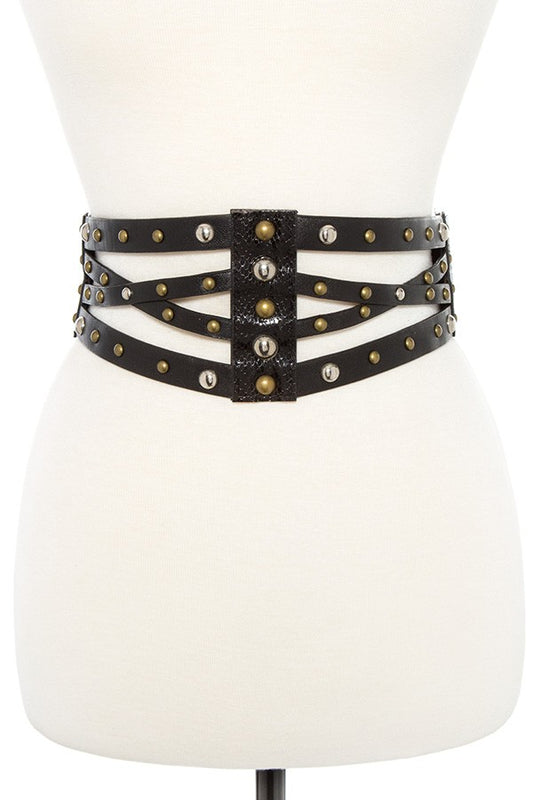 Cut out crossed faux leather stretch belt